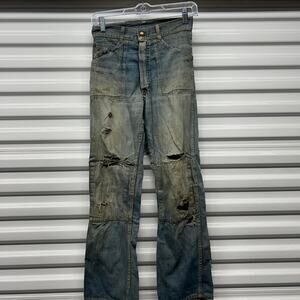 VTG 50s/60s Distressed Double Knees Jeans with Crotch Rivet